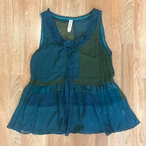 FLOREAT Anthropologie Silk Tiered Patchwork Baby Doll Sleeveless Ruffle Top